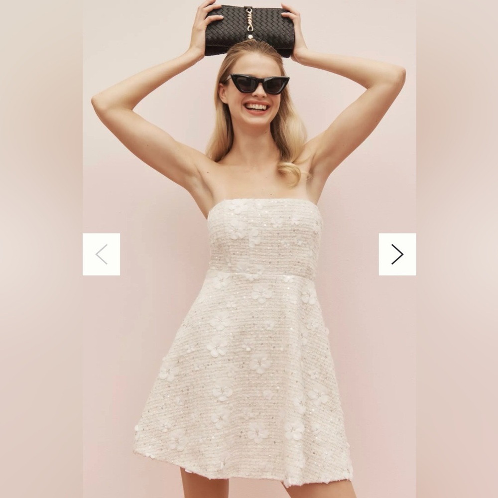 Anthropologie Sundream Strapless Tweed Floral Mini Dress NWT
